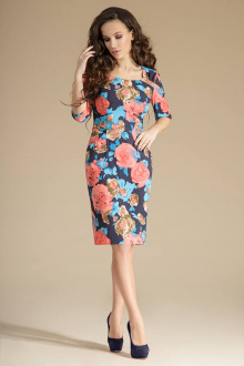 Платье Teffi Style L-1250 цветы_на_синем