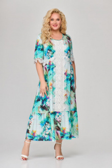 Платье Svetlana-Style 1672 бирюзовый+цветы+белый