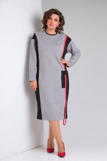 Платье LadisLine 1473 светло-серый+черный