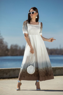 Платье Diva 1410-1 беж-белый