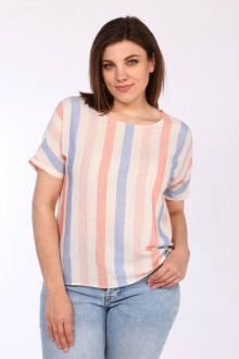 Блуза Lady Style Classic 2777 розово-сине-бежевая_полоска