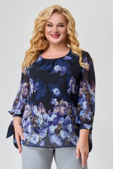 Блуза Svetlana-Style 1737 серый_синие_цветы