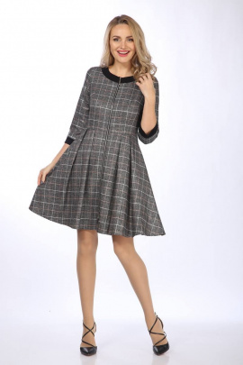 Платье Lady Style Classic 1728 серый_с_розово-желтой_клеткой