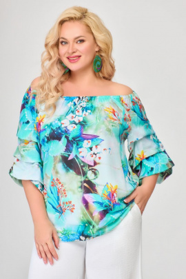Блуза Svetlana-Style 1684 бирюзовый+цветы