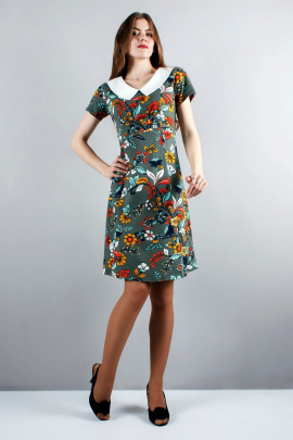 Платье Mita ЖМ820 зеленый+цветы