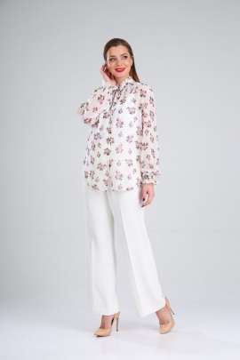 Блуза Lady Line 503 белый+розовые_цветы