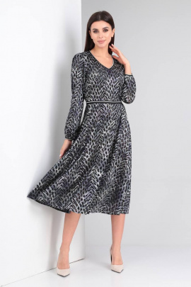 Платье Viola Style 0994 серо-сливовый_леопард