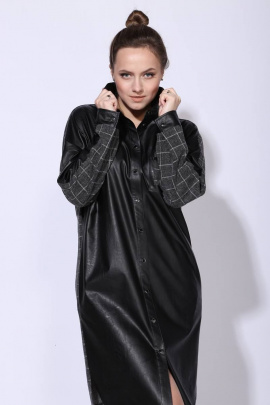 Платье TAiER 1045 серый-в-клетку+черный