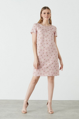 Платье Nelva 51001 розово-кремовый-жаккард