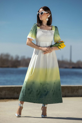 Платье Diva 1410 зелень-белый