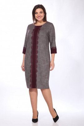 Платье Lady Style Classic 1509 бордовый_с_серым