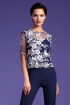  Блуза LaVeLa L50177 синий/цветы розовые