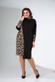 Платье LadisLine 1422 бежевый_леопард+черный