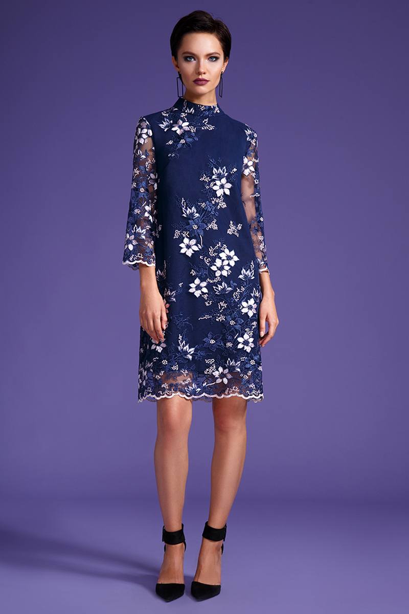 платье LaVeLa L1876 синий/цветы_розовые