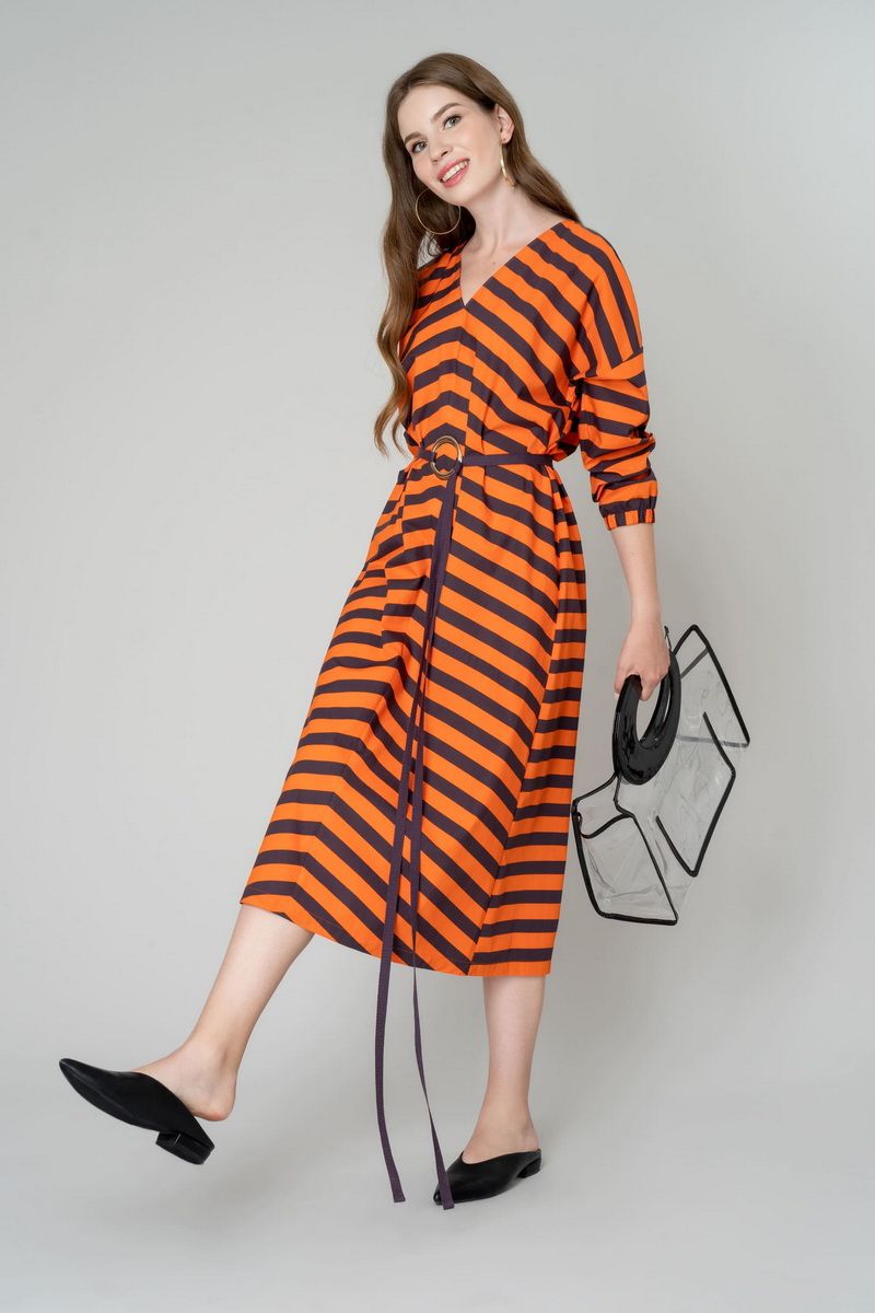 платье Elema 5К-9743-1-170 полоска/оранжевый