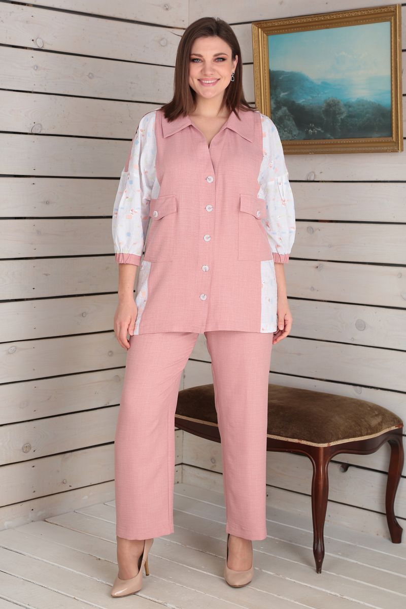 брюки,  рубашка Viola Style 20595 пепельно-розовый