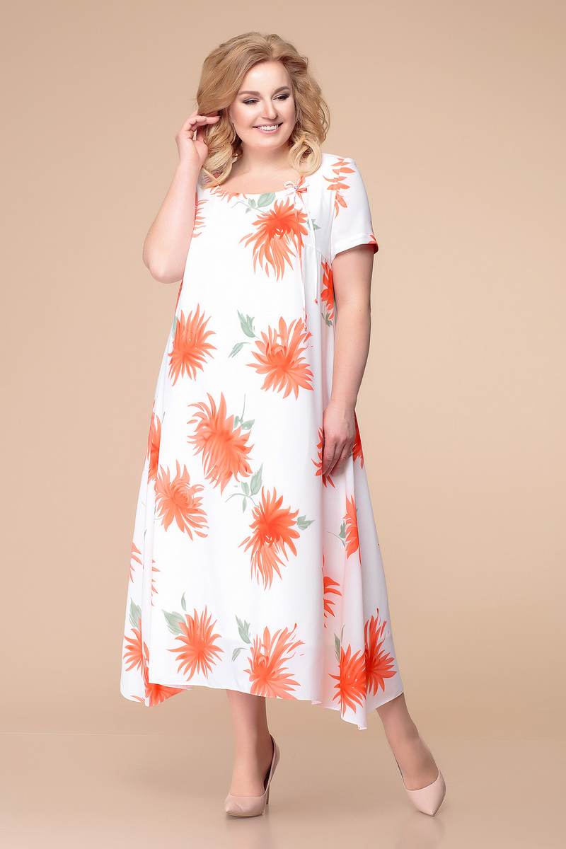 платье Romanovich Style 1-1332 белый+оранж