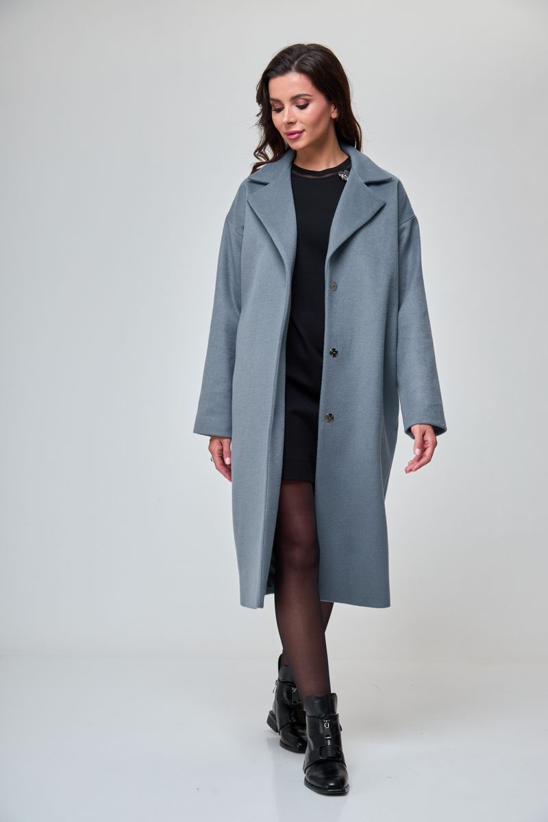 пальто,  платье T&N 7299 пепельный_голубой+черный