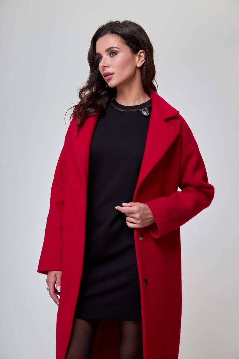 пальто,  платье T&N 7299 алый_красный+черный
